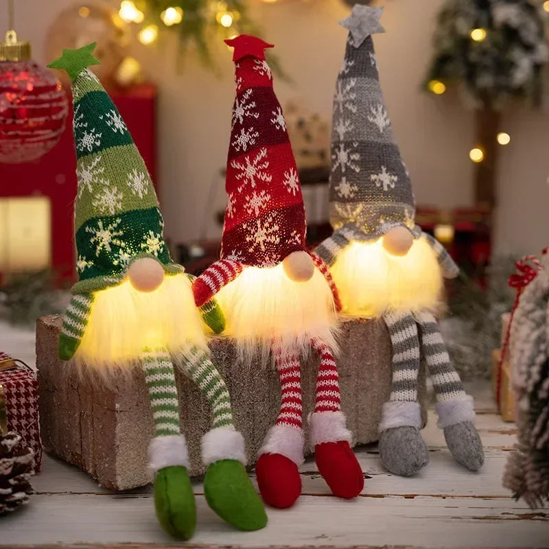 Charming LED Light-Up Christmas Faceless Doll Gnome Ornaments - Plush Knitting Tree Pendants for Home & Kids Gifts