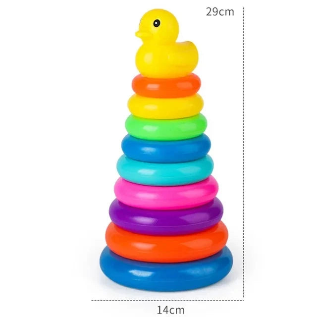 Montessori Rotating Rainbow Tower Baby Stacking Puzzle Toys Children Develop Motor Skills Game Spinning Stacking Toys Kids Gift