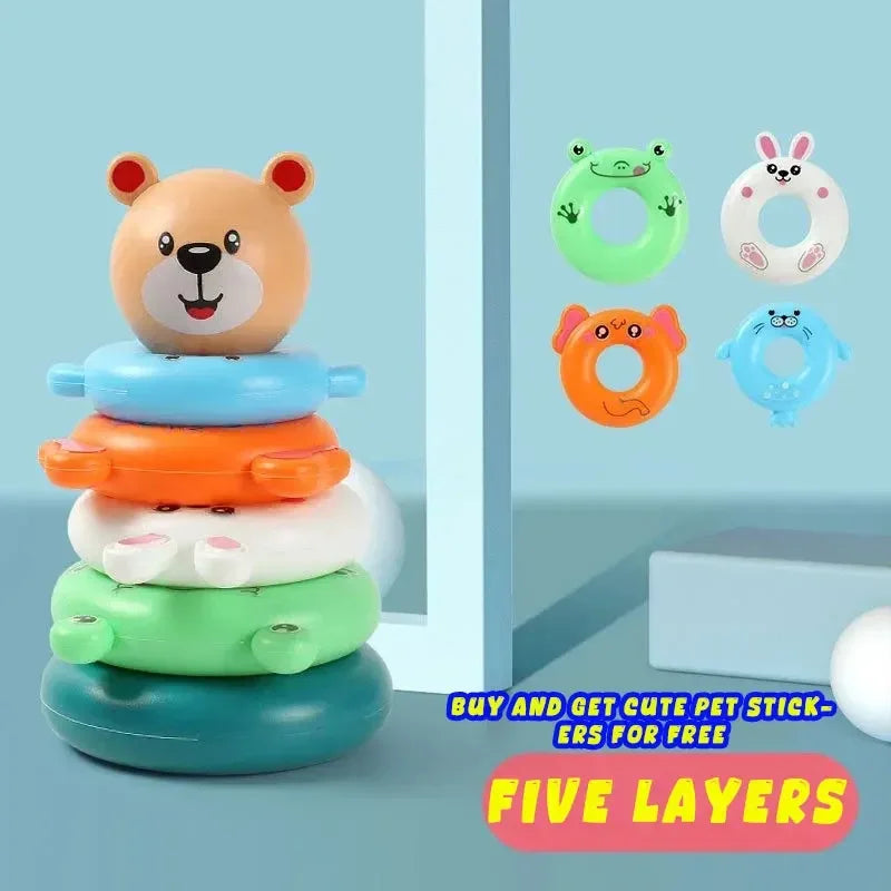 Montessori Rotating Rainbow Tower Baby Stacking Puzzle Toys Children Develop Motor Skills Game Spinning Stacking Toys Kids Gift