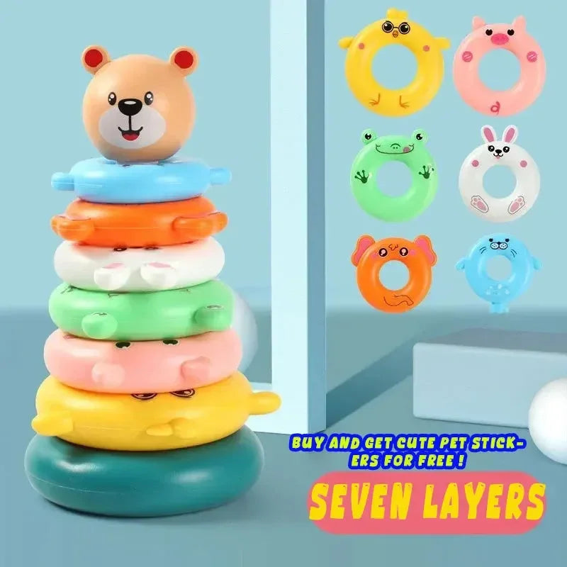 Montessori Rotating Rainbow Tower Baby Stacking Puzzle Toys Children Develop Motor Skills Game Spinning Stacking Toys Kids Gift