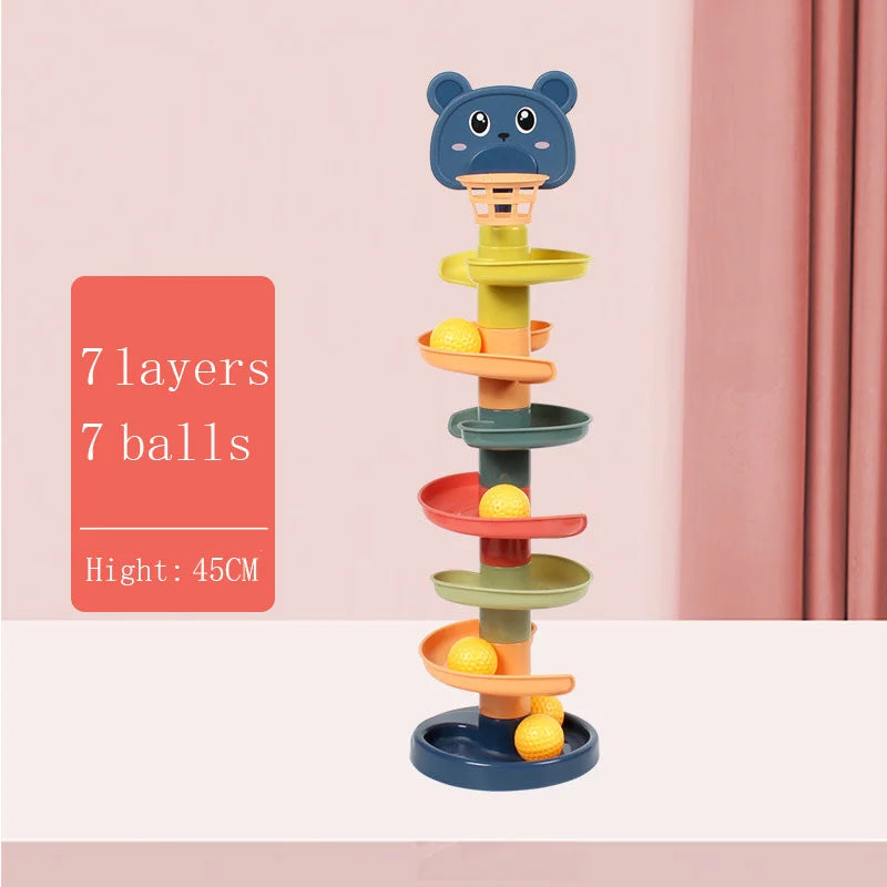 Montessori Rotating Rainbow Tower Baby Stacking Puzzle Toys Children Develop Motor Skills Game Spinning Stacking Toys Kids Gift