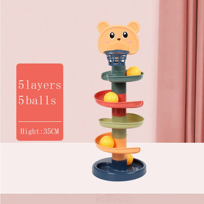 Montessori Rotating Rainbow Tower Baby Stacking Puzzle Toys Children Develop Motor Skills Game Spinning Stacking Toys Kids Gift