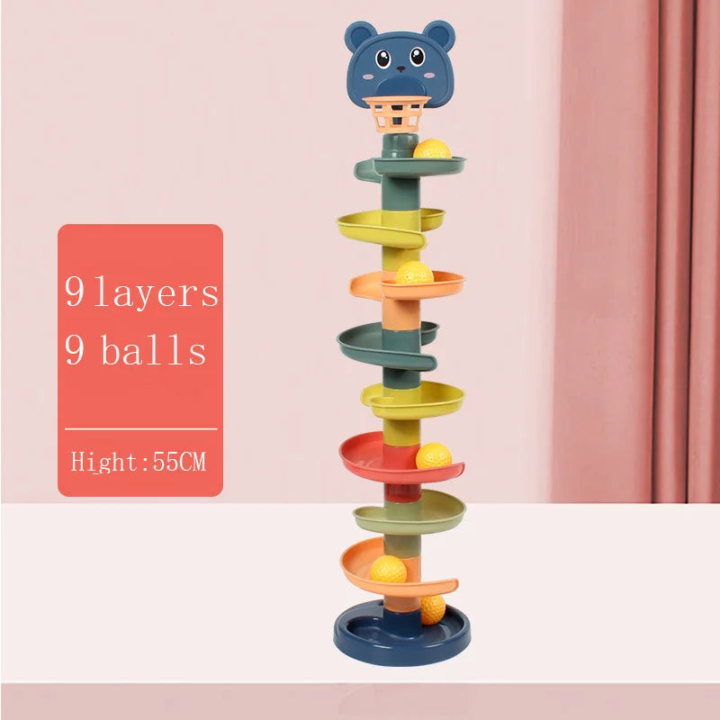 Montessori Rotating Rainbow Tower Baby Stacking Puzzle Toys Children Develop Motor Skills Game Spinning Stacking Toys Kids Gift
