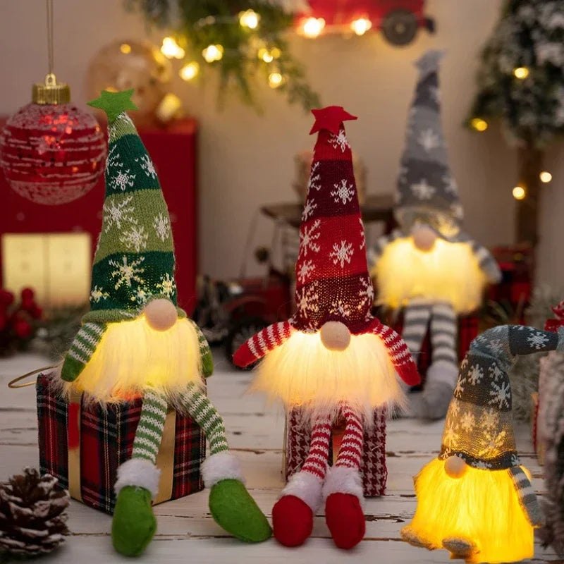 Charming LED Light-Up Christmas Faceless Doll Gnome Ornaments - Plush Knitting Tree Pendants for Home & Kids Gifts