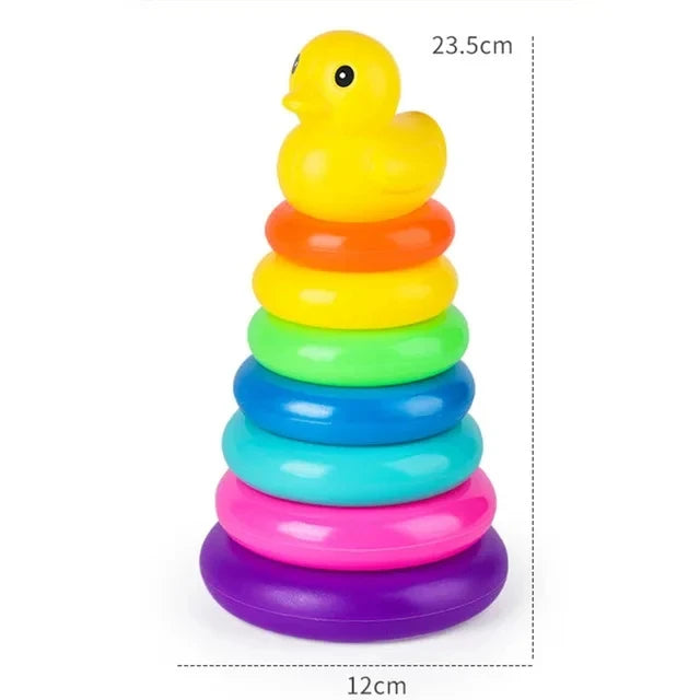 Montessori Rotating Rainbow Tower Baby Stacking Puzzle Toys Children Develop Motor Skills Game Spinning Stacking Toys Kids Gift