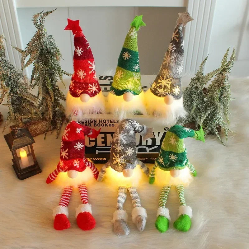 Charming LED Light-Up Christmas Faceless Doll Gnome Ornaments - Plush Knitting Tree Pendants for Home & Kids Gifts