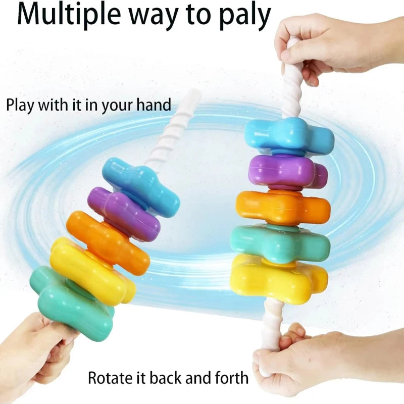 Montessori Rotating Rainbow Tower Baby Stacking Puzzle Toys Children Develop Motor Skills Game Spinning Stacking Toys Kids Gift