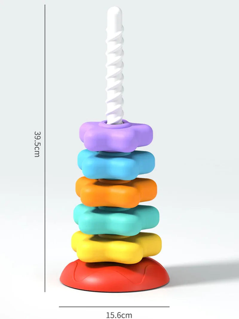 Montessori Rotating Rainbow Tower Baby Stacking Puzzle Toys Children Develop Motor Skills Game Spinning Stacking Toys Kids Gift
